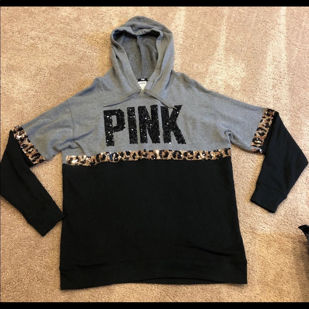 RARE vs PINK leopard print bling hoodie
